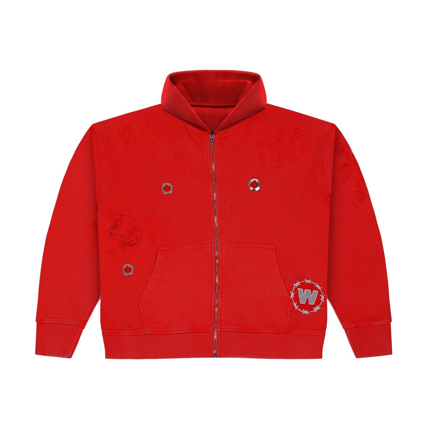 ZIPPER HOODIE - RED “RIVET”